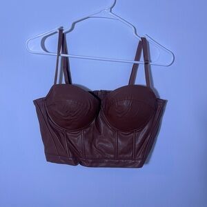 Faux leather zip up cropped corset.  (EVERYTHING WILL BE WASHED BEFORE SHIPPED)